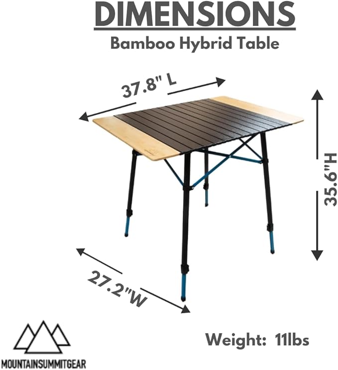 Bamboo/Aluminum Roll-Top Camping Table - Hybrid and Portable Aluminum-Top/Bamboo Folding Table with Adjustable Height Steel Frame by Caddis Sports