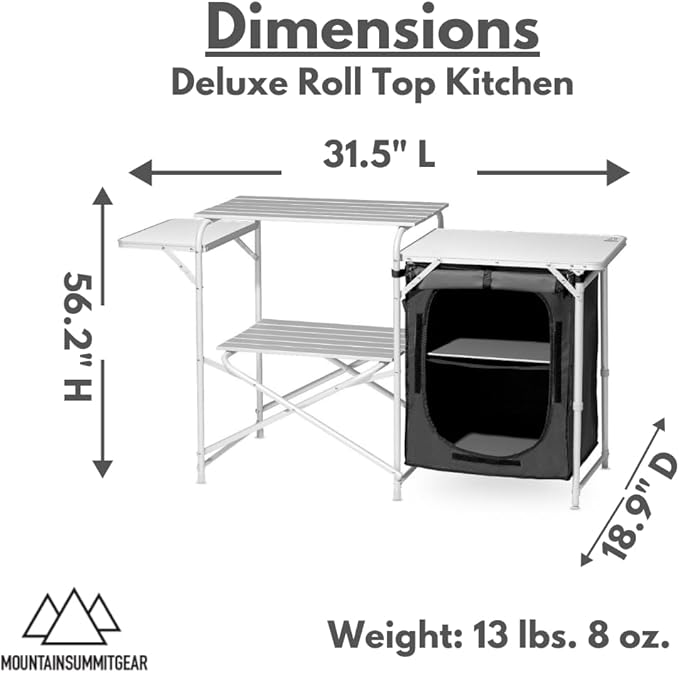 Deluxe Roll Top Kitchen Table for Camping Made with Weather-Resistant Aluminum (by Caddis Sports)