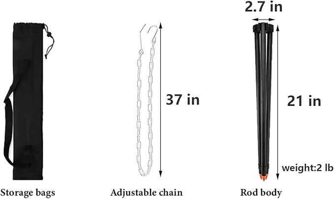 Camping Tripod for Cooking Five-Section Adjustable Campfire Tripod with Adjustable Suspension Chain Suitable for Camping, Campfire,Dutch Oven,Outdoor BBQ (Black)