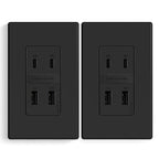ELEGRP 42W Fast Charge & Power Delivery 4-Port USB Wall Outlet, UL/CUL Listed, 2 Pack, Matte Black