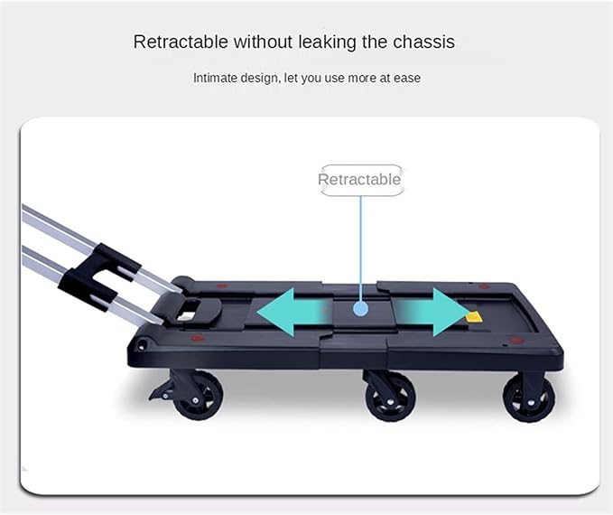 Push Cart Folding Platform Truck Plastic Push Cart Heavy Duty Portable Trolley with Retractable Assis for Luggage Travel Moving Office Platform Hand Truck (Middle Black)