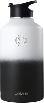 Oceania Flask 64oz Stainless Steel Water Bottles | Modern, Leakproof, Vacuum Insulated with 3 Lids, 3 Straws & 2 Straw Cleaning Brushes | Simple Lightweight Camping & Hiking Hydration Canteens