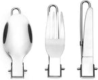 Camp Flatware Sets - Stainless Steel Spoon Fork Knife & Nylon Storage Bag - Foldable + Locking Handle - Ultralight Utensils for Backpacking/Hiking/Camping - 3oz