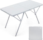 EVER ADVANCED Large Camping Table for 4-6 Person, Portable Folding Aluminum Table with Carrying Handle, Suitable for BBQ, Picnic, Camping and Indoor Use, Support up to 130LBS, Silver