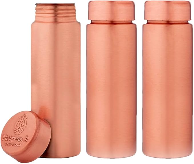 NORMAN JR Copper Water Bottle 400ml - Gift Box of 3, Slim Plain, an Ayurvedic vessel made from pure copper - helps you drink more water, with many health benefits