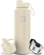 IRON °FLASK Camping & Hiking Hydration Flask with 3 Lids - Stainless Steel, Double Walled & Vacuum Insulated Water Bottle - Leak Proof & BPA Free (Cashmere Cream, Spout - 40 oz)
