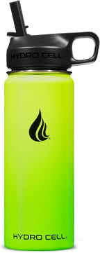 HYDRO CELL Stainless Steel Insulated Water Bottle with Straw - For Cold & Hot Drinks - Metal Vacuum Flask with Screw Cap and Modern Leakproof Sport Thermos for Adults (Neon 18oz)