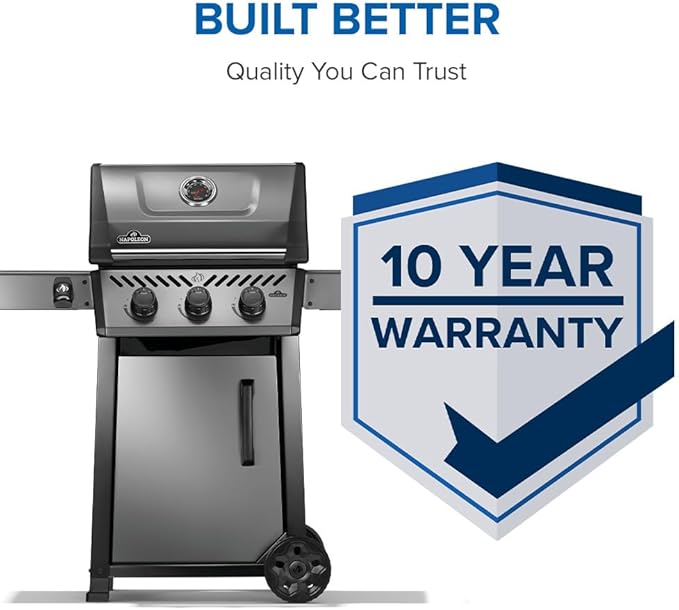 Napoleon Freestyle 365 Propane Gas Outdoor Grill, Graphite Grey – 3-Burner BBQ with Stainless Steel Cooking Grates