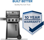 Napoleon Freestyle 365 Propane Gas Outdoor Grill, Graphite Grey – 3-Burner BBQ with Stainless Steel Cooking Grates