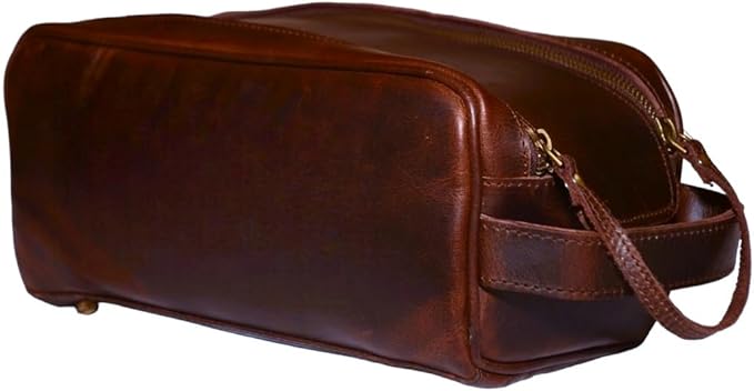 Leather Toiletry Bag Travel Pouch Unisex Kit With Shaving kit Accessories 3 Leather items :Shaving Brush Case,Razor Protective Travel Case (Combo of 4 Items)