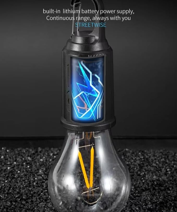 4 Pack Camping Lights Rechargeable, Hanging Tent Lights Bulb with Hook, Timer Function, 3 Lighting Modes Tent Lamp for Camping, Hiking, Backpacking, Emergency Outage(Black)