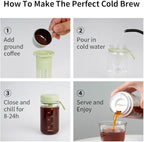 watchget Cold Brew Coffee Maker Travel Tumbler with Soft Silicone Handle Portable Iced Coffee & Tea Infuser with Airtight Lid Cold Brew Travel Cup 20oz/600ml White
