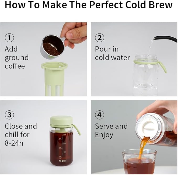 watchget Cold Brew Coffee Maker Travel Tumbler with Soft Silicone Handle Portable Iced Coffee & Tea Infuser with Airtight Lid Cold Brew Travel Cup 20oz/600ml White