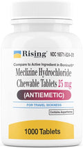 Rising Health Motion Relief and Nausea - Meclizine HCL 25mg - Antiemetic, Motion Relief Chewable Tablets (1000)