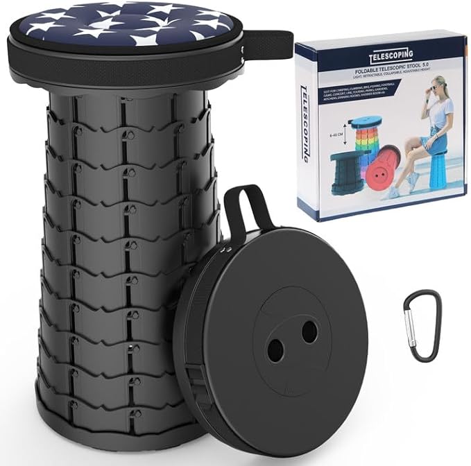 ALEVMOOM Upgraded Collapsible Stool with Cushion,440LBS Max Weight,17.7" Height Adjustable,Sturdy Portable Telescoping Stool,Folding Camping Stool for Outdoor Hiking Travel