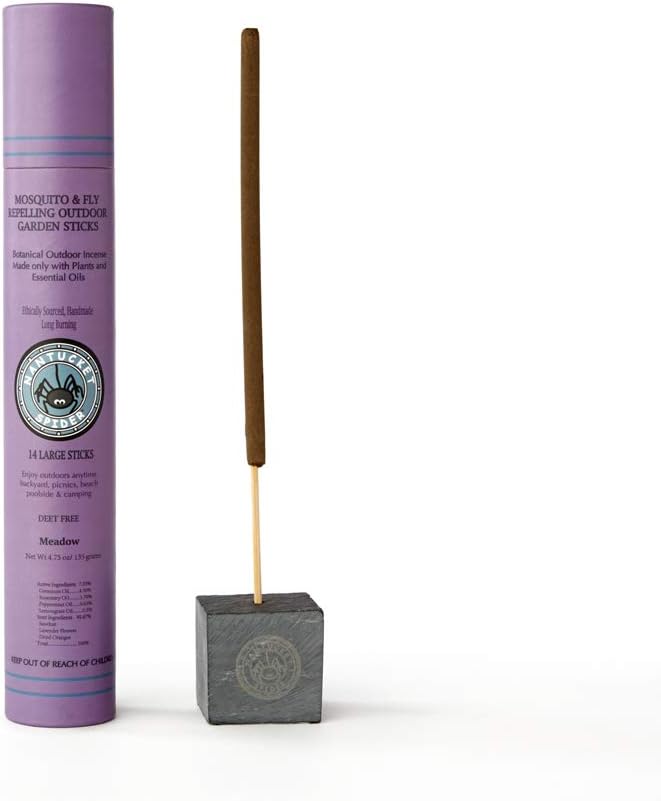 Nantucket Spider Mosquito Sticks and Holder | Mosquito Repellent Sticks 14 Pack and Holder | Repels Mosquitoes & Flies | Long Lasting | Meadow Scent