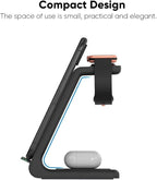 3-in-1 Magnetic Wireless Charger – Fast Charging Dock for iPhone, Apple Watch & AirPods – Foldable Stand with USB-C Cable (Black)
