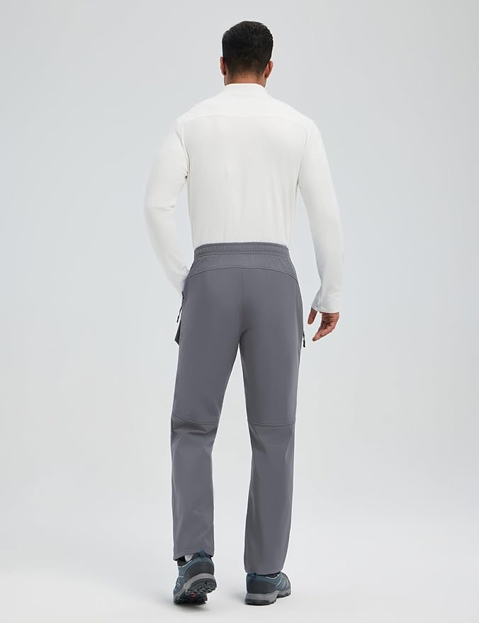 baleaf Men's Fleece Lined Hiking Cargo Pants Softshell Water Resistant Snow Thermal Pants Winter Insulate with Zipper Pocket