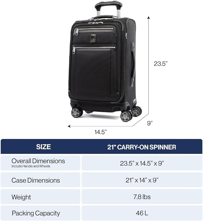 Travelpro Platinum Elite Softside Expandable Carry on Luggage, 8 Wheel Spinner Suitcase, USB Port, Suiter, Men and Women, Navy Camouflage, Carry On 21-Inch