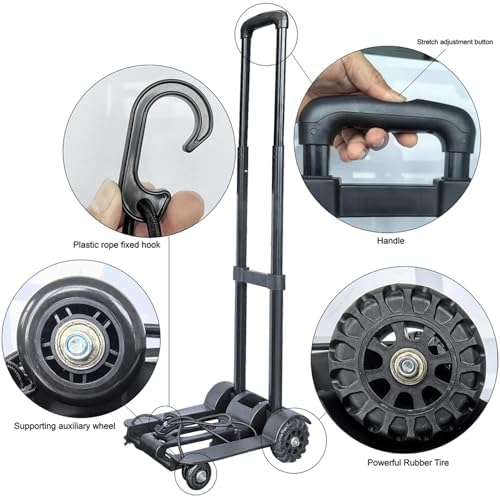 Heavy Duty Folding Hand Truck Portable Sack Trolley Cart for Luggage & Shopping Compact Foldable Utility Cart for Easy Moving (32x25x93cm)