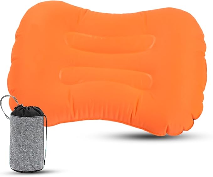 Ultralight Inflatable Camping Pillow -Compact, Comfortable & Portable Travel Pillow for Backpacking, Hiking, and Outdoor Adventures (Orange)