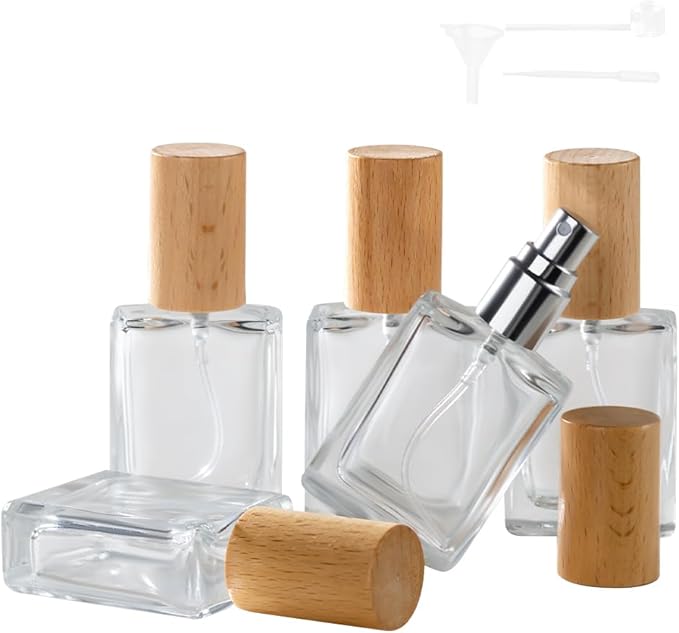 Perfume Atomizer, Glass Perfume Container,Travel Bottle Refillable, Empty Portable Leakproof Frangrance Spray Bottle (Beech 5pcs 15ml/0.5oz)