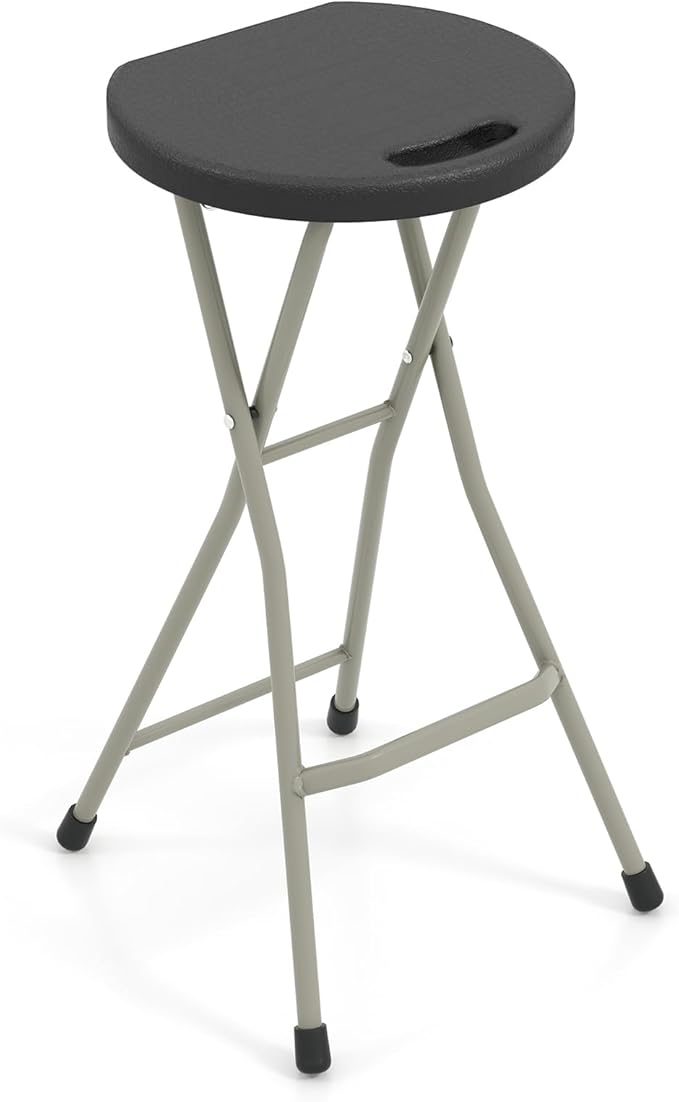 Goplus Folding Stool, Extra Tall 28 inch Foldable Camping Stool for Adults with 550 lb Capacity, Portable Plastic Fold up Stool, Collapsible Round Stool with Handle for Fishing Hiking Gardening