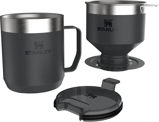 Stanley Perfect Brew Pour Over Set | 20oz/12oz Camp Mug with Lid Included | Drip Coffee Maker with Reusable Filter | Insulated Stainless Steel | BPA-Free | Black 2.0