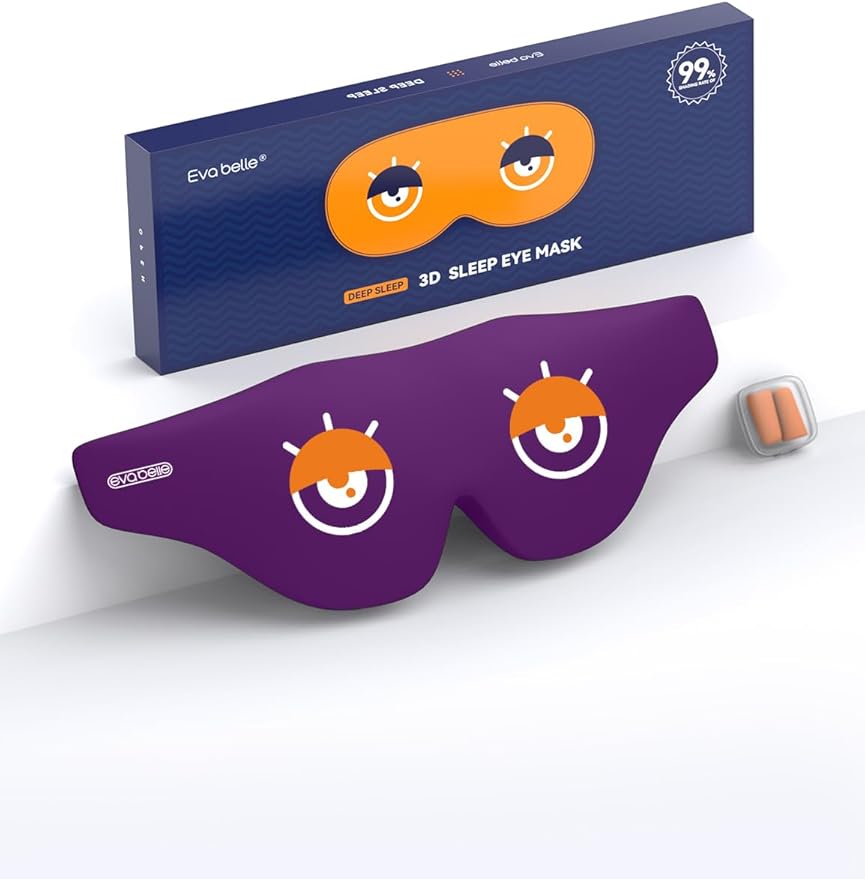 EVA BELLE Sleep Mask Women Men, Comfy Blackout Eye Mask for Deep Sleep, 3D Memory Foam Sleeping Mask, Silk Sleep Eye Cover, Cute Funny Eyeshade Covers, Adjustable Elastic Strap & Soft Breathable