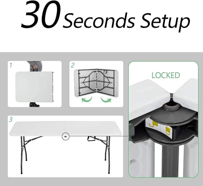 FDW Folding Half Portable Foldable Table for Parties Backyard Events (White, 6 FT 70 * 29) (White, 6 FT)