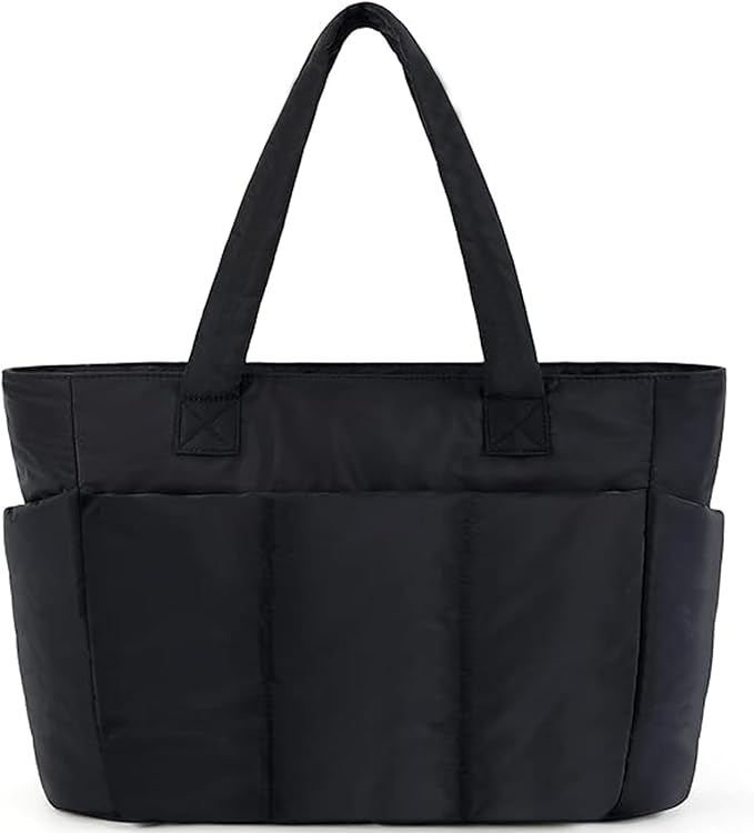 Puffer Tote Bag for Women, Quilted Bag with Zipper, Small Tote HandBags for Work, Travel
