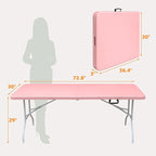 6 FT Folding Table with Carry Handle, Portable Fold-in-Half Plastic Table, Rectangle Foldable Table for Indoor/Outdoor Pink