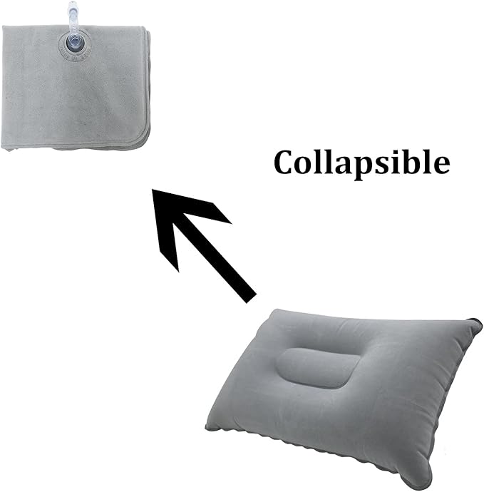3 Pcs Grey Ultralight Inflatable Pillow Small Squared Flocked Fabric Air Pillow for Hiking,Camping,Traveling,Napping,Beach,Desk Rest,Neck &Lumbar Support