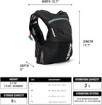 USWE Rush 8L Bike Hydration Vest, Adjustable Chest Straps Running Hydration Vest, 2.0L Hydration Bladder, Mountain Biking, Gravel & Cycling with Reflective Details, Men & Women