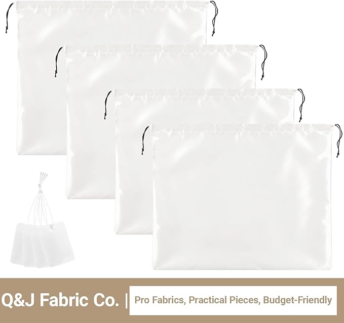 Q&J Fabric Co. 4 Pack Satin Dust Bag 15.7x19.7 inch and 19.7x23.6 inch White 100% Polyester Silk Bag Purse Dust Bag Shoe Bags for Closet Purse Protector Bag Dust Covers for Purses