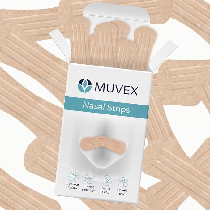 Muvex Nasal Strips – Extra Strong Anti-Snoring Nose Strips for Sleeping & Sports | Wide Fit | Sweat-Resistant | Hypoallergenic | 30 Count
