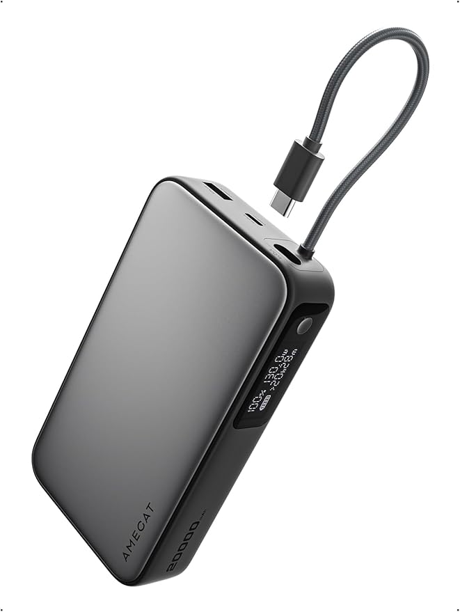 Portable Charger 20000mAh, 100W PD Fast Charging Power Bank with Built-in USB C Cable Smart Digital Display Laptop Battery Pack for MacBook, iPad, iPhone, Samsung, Steam Deck and More