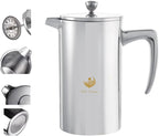 VIA CREMA French Press Coffee Maker, Stainless Steel with Glass Carafe, 1000ml/34oz or 800ml/27oz Capacity