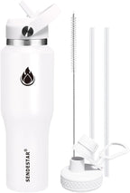 SENDESTAR 40oz Water Bottle Wide Mouth Stainless Steel Vacuum Insulated Double Wall with 2 Straw Lids Fit in Any Car Cup Holder