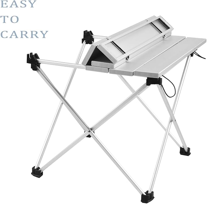 Grope Small Folding Camping Table with Aluminum Table Top, Beach Table for Sand with Carrying Bag,Prefect for Outdoor, Picnic, BBQ, Cooking, Festival (Silver-M)