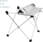 Grope Small Folding Camping Table with Aluminum Table Top, Beach Table for Sand with Carrying Bag,Prefect for Outdoor, Picnic, BBQ, Cooking, Festival (Silver-M)