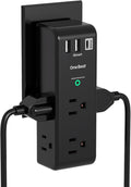Surge Protector Outlet Extender, Rotating Plug, PD 20W, 6 AC Multi Plug Outlet with 3 USB Ports (2 USB C), 1800 Joules 3-Sided Swivel Power Strip with Spaced Outlet Splitter for Home Office Dorm - BK