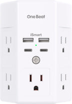 Multi Plug Outlet, Surge Protector, 5 Outlet Extender with 4 USB Charging Ports (2 USB C), USB C Wall Charger, 3-Sided 1800J Power Strip Outlets Splitter Wall Plug Adapter Spaced for Dorm Home Office