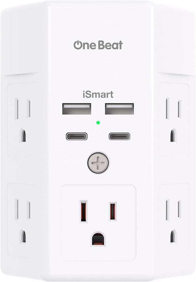 Multi Plug Outlet, Surge Protector, 5 Outlet Extender with 4 USB Charging Ports (2 USB C), USB C Wall Charger, 3-Sided 1800J Power Strip Outlets Splitter Wall Plug Adapter Spaced for Dorm Home Office