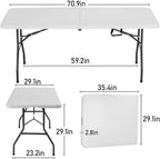 FDW Folding Half Portable Foldable Table for Parties Backyard Events (White, 6 FT 70 * 29) (White, 6 FT)
