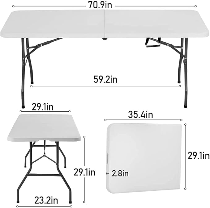 FDW Folding Half Portable Foldable Table for Parties Backyard Events (White, 6 FT 70 * 29) (White, 6 FT)
