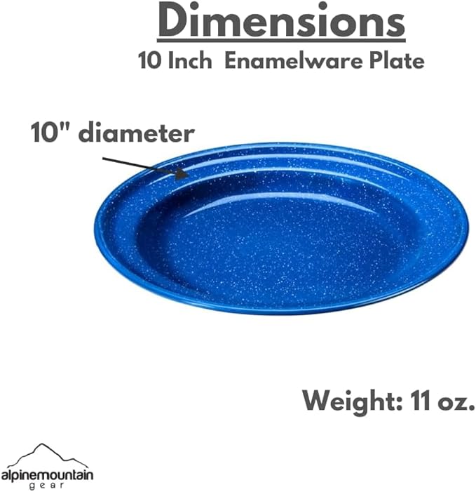 Enamelware for Camping and Backpacking - Camping Cookware Gear Essentials for Outdoor/Indoor Use and Backpacking Adventures (Made by Caddis Sports) (10 Inch Plate (4 Pack))