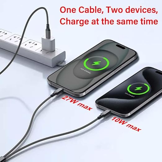 4FT 2 in 1 100W USB C to Dual Type c Fast Charging Cable,iPhone 15 USB C to Double Type c Cable for MacBook Pro/Air,iPad Pro/Air,iPhone 15 Plus/15 Pro Max,Samsung Galaxy S24/S23/S22/S21,Moto,Switch