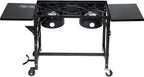 Barton Outdoor Camping Propane Double Burner Stove 2 Folding Cook Cooking Station Stand Picnic BBQ Grill 58,000 BTU, Black