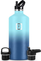 IRON °FLASK Camping & Hiking Hydration Canteens - 3 Lids (Narrow Straw Lid) Leak Proof Vacuum Insulated Stainless Steel - Hot & Cold Double Walled Sports Water Bottle - Blue Waves, 64 Oz